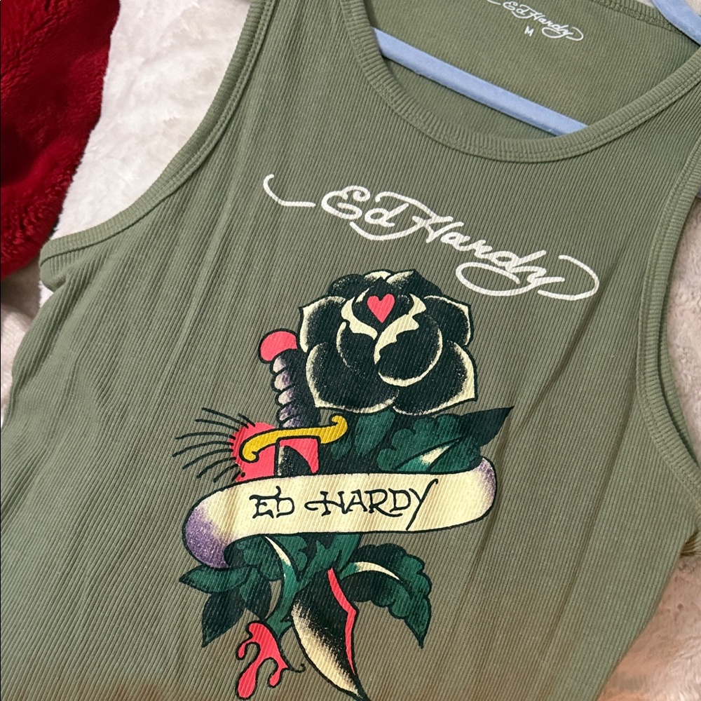 Ed Hardy Olive Graphic Tank - Picture 3 of 6